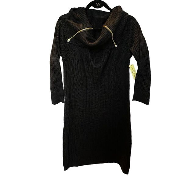 Derek Heart NWT cowl neck long black sweater Size 2X zippers at neck - Picture 1 of 7